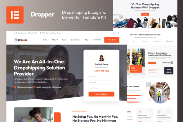 Dropper – Dropshipping & Logistic Elementor Template Equipment