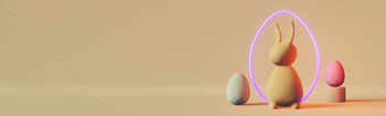 Delighted Easter banner header matte pastel bunny neon egg As a lot as date unbiased beige minimalist style