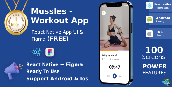 Workout Apps | UI Equipment | React Native | Figma (FREE) | Mussles