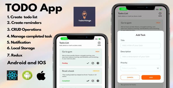 ToDoThings | iOS and Android To-Agree with App Template (React-Native)