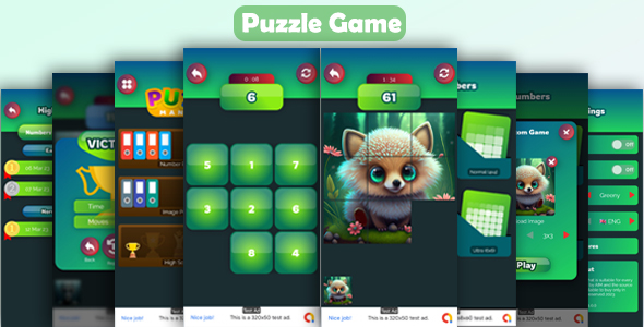 Number & Image Sliding Puzzle Game for Android & IOS with AdMob