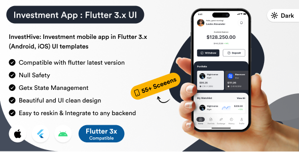 InvestHive: Funding mobile app in Flutter 3.x (Android, iOS) UI template