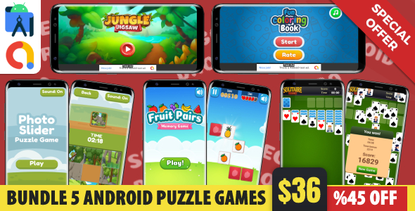 Bundle 5 Puzzle Android Studio Video games with AdMob Advertisements