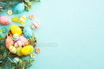 Easter eggs on blue background.