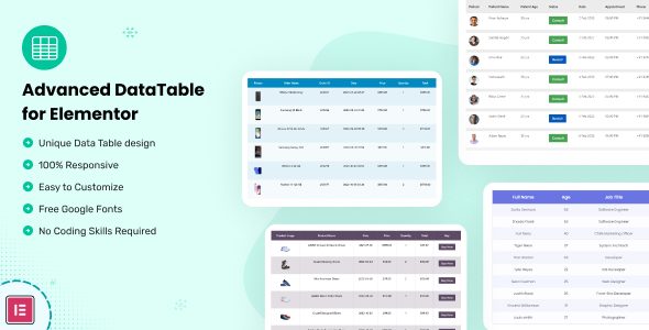 Datalentor – Developed DataTable for Elementor