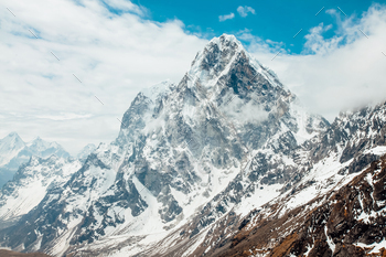 Search for of Ama Dablam on the formulation to Everest Irascible Camp with stunning cloudy sky