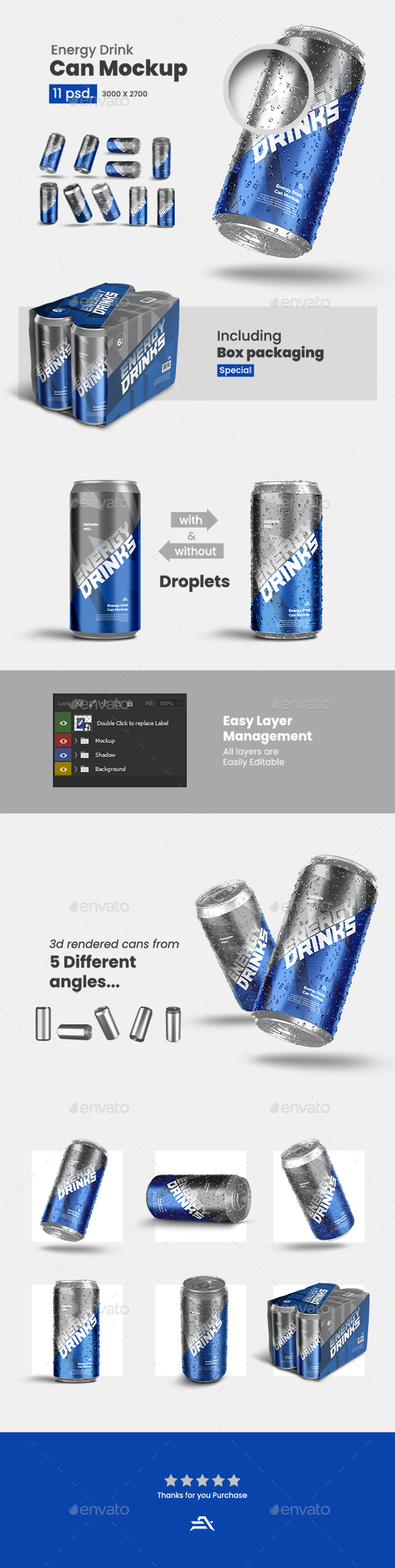 Energy Drink Soda Can Mockup Bundle