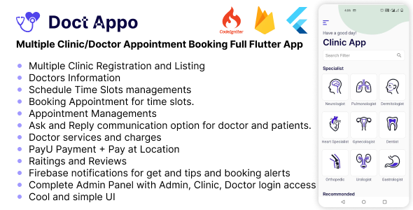 A few Clinics/Doctors Appointment Booking Beefy Flutter App