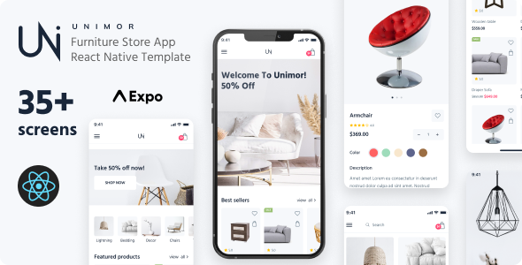 Unimor – Furnishings Retailer React Native App | Expo SDK 48.0.9