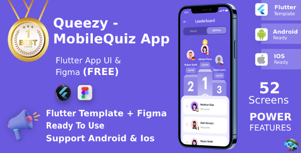 Quiz APP ANDROID + IOS + FIGMA | UI Kit | Flutter | Queezy Recreation