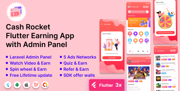 Money Rocket – Flutter Incomes App with Admin Panel