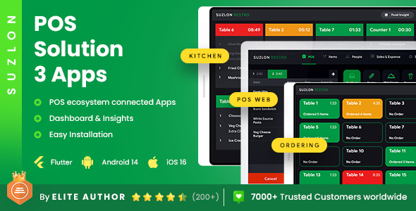 3 Apps | Restaurant POS Machine Machine| Restaurant Kitchen App| Restaurant Menu App| Suzlon Flutter