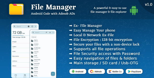 File Manager : Ex-File Explorer Rendering | Admob ADs | Dark & Light A pair of Modes with Security