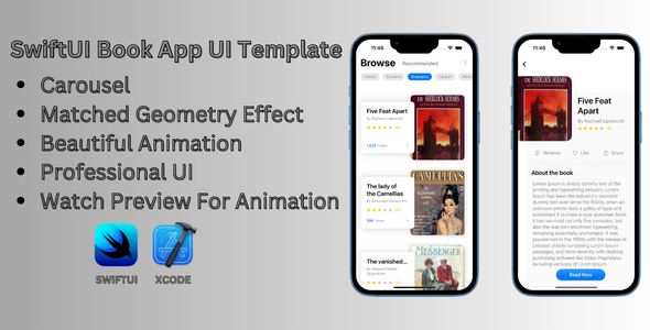 SwiftUI E-book App UI With Advanced Animation template