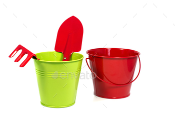 bucket in green and red