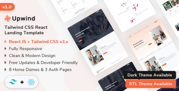 Upwind – React Tailwind Touchdown Page Template