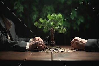 Financial Development: Photograph of a Businessman Planting a Money Tree for Prosperity