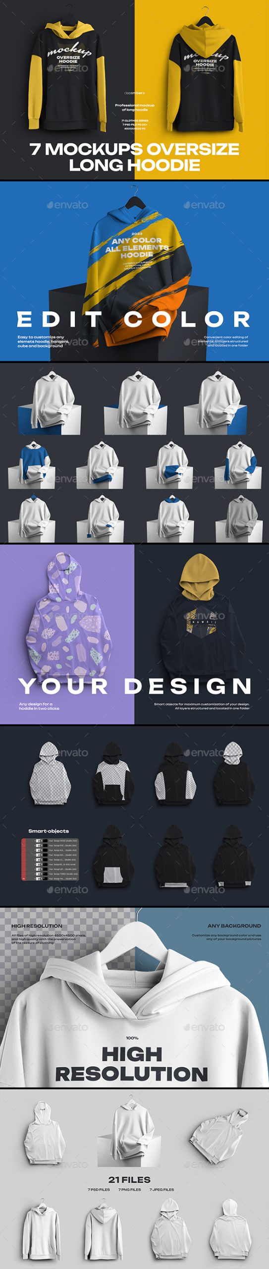 7 Mockups Oversize Long Hoodies