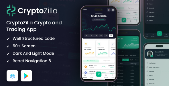 CryptoZilla – React Native CLI Cryptocurrency Mobile App Template