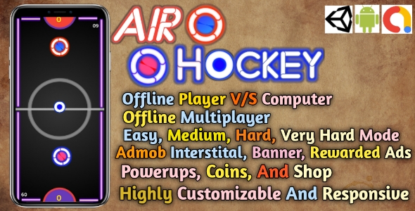 Air Hockey Sport with Powerups and Cash, Admob Integrated