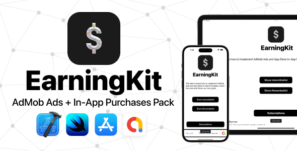 EarningKit SwiftUI: AdMob Banner, Interstitial, Rewarded Adverts + StoreKit 2 Subscription Objects