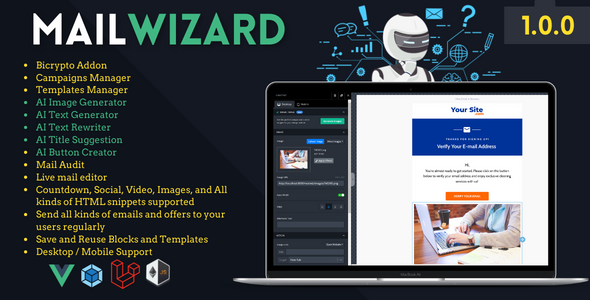 MailWiz Addon For Bicrypto – AI Image Generator, AI Utter Generator, Inch&Plunge Email Editor