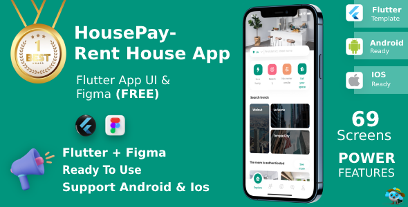 Rent Residence App | UI Kit | Flutter | Figma FREE | Existence Time Change | HousePay