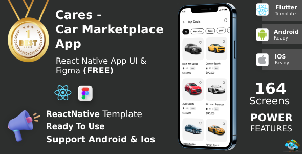 Car Market Put app | UI Equipment | ReactNative | Figma FREE | Carea