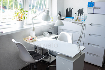 The inside nail cropping back room in beauty salon without americans.