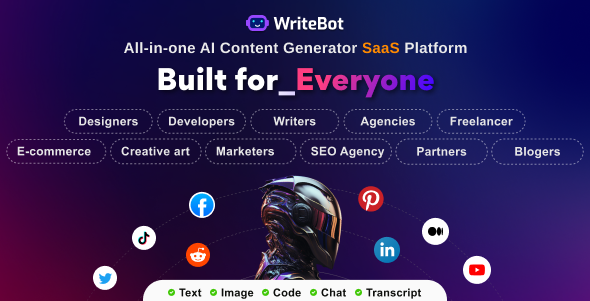 WriteBot – AI Divulge material Generator SaaS Platform