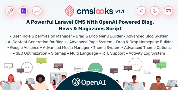 CMSLooks | Laravel CMS With OpenAI Powered Blog, Data & Magazines Script