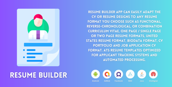 Resume Builder- CV Maker Android Provide Code With Admob | Facebook | AppLovin Adverts