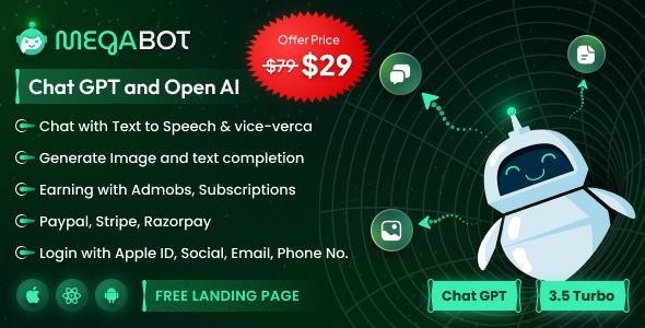 Megabot – React Native ChatGPT | Admob | Subscription | Originate AI Chat, Writing & Characterize Generator