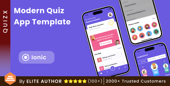 Fashionable Quiz Solo App + Multiplayer quiz app + 1vs1 quiz App Template | Ionic | QuizX