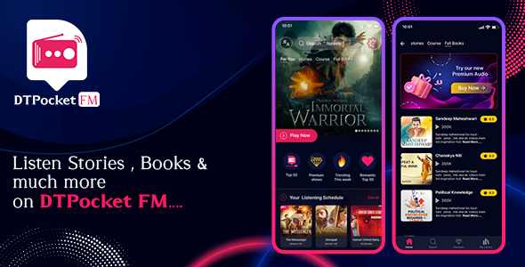 DTPocketFM – Tune Streaming – Podcast – Audio books – Stories Flutter App -Android – iOS admin pane