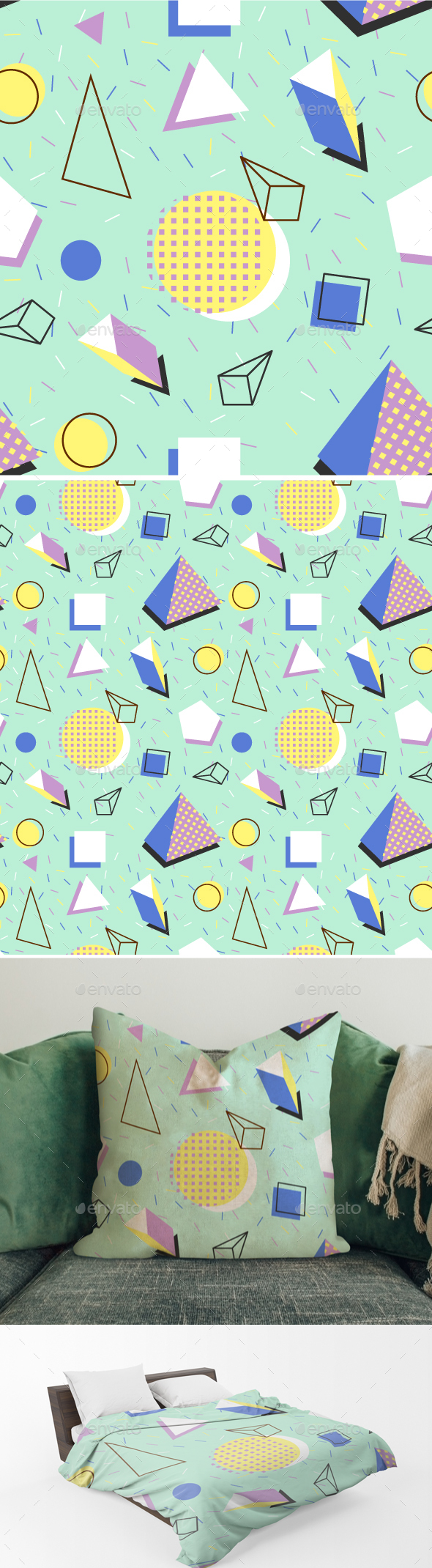 Seamless Memphis Pattern of Provocative Geometric Shapes Vol.4