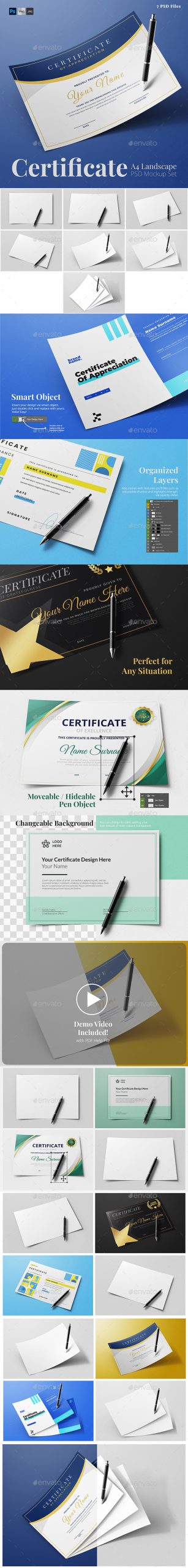 Certificate A4 Landscape PSD Mockup Location