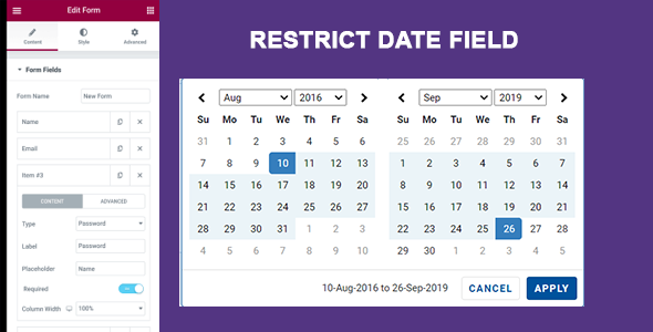 Elementor Forms – Restrict Date discipline