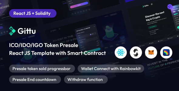 Gittu – ICO/IDO/IGO Token Presale Template With Neat Contract (React JS+Solidity)