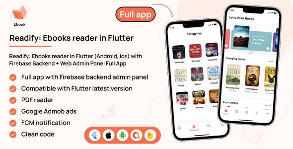 Readify: Ebooks reader in Flutter (Android, ios) with Firebase Backend + Web Admin Panel Paunchy App