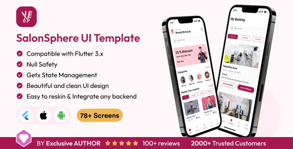 SalonSphere UI Template: E book a salon provider App in Flutter 3.x (Android, iOS) UI app template