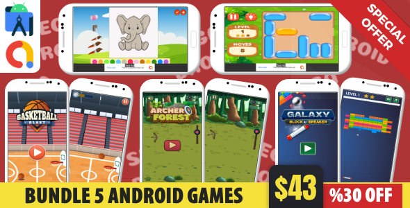 Bundle 5 Android Studio Games with AdMob Classified ads