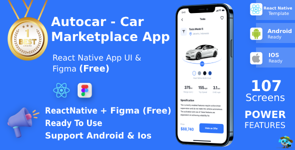 Automobile Marketplace App | React Native | Figma FREE | Existence Time Update | AutoCar