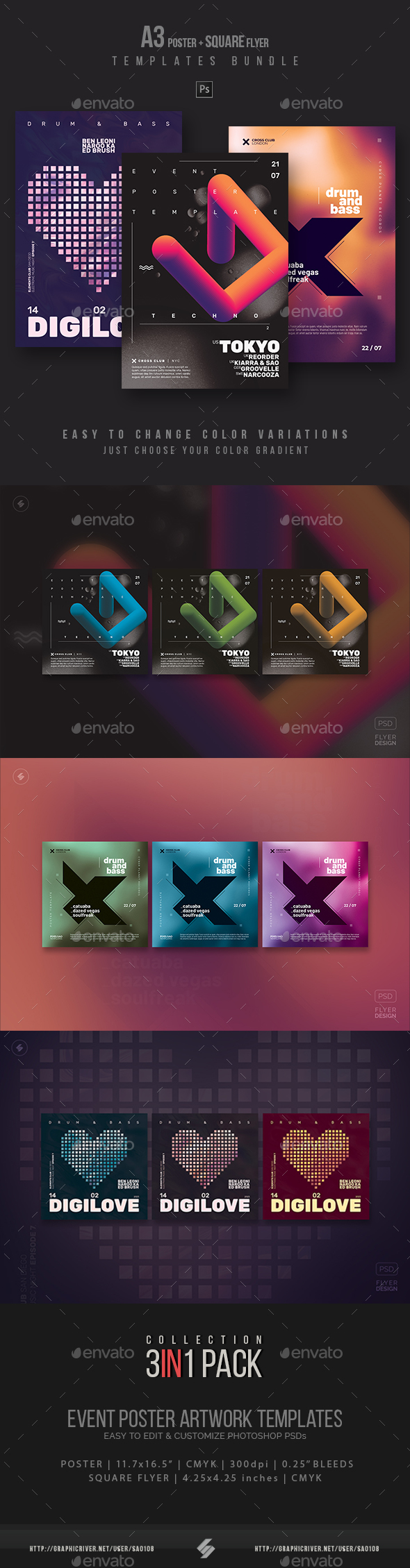 Electronic Music vol.6 – Poster, Flyer Templates Bundle