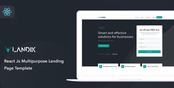 Landik – React Js Multipurpose Landing Web page Template