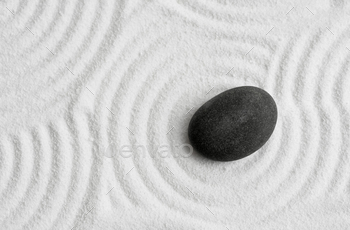 Zen Stone with White Sand Texture Background, Zen Garden with Rock Sea Stone on Sand,Zen esteem