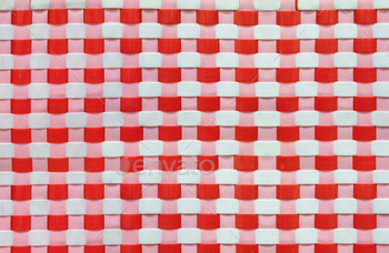 Intellectual red and white weave sample background of recycled plastic basket, recycle theory