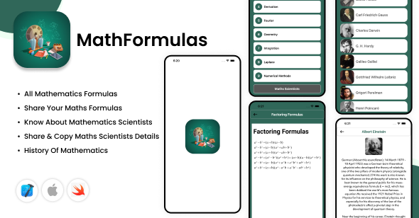 MathFormulas – iOS App – Arithmetic Formulas – Maths Scientists – History Of Arithmetic – Maths