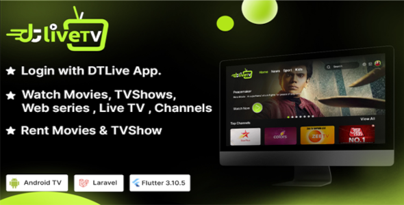 DTLiveTV – Flutter Android TV App – Motion photos – TV Series – Live TV – Channels – OTT – Admin Panel