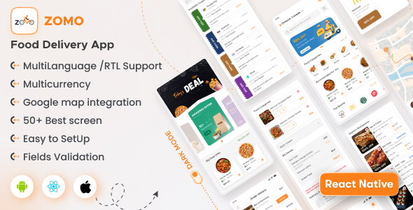 On-line Organic Food Shipping & Grocery Market React Native App UI Kit – Zomo